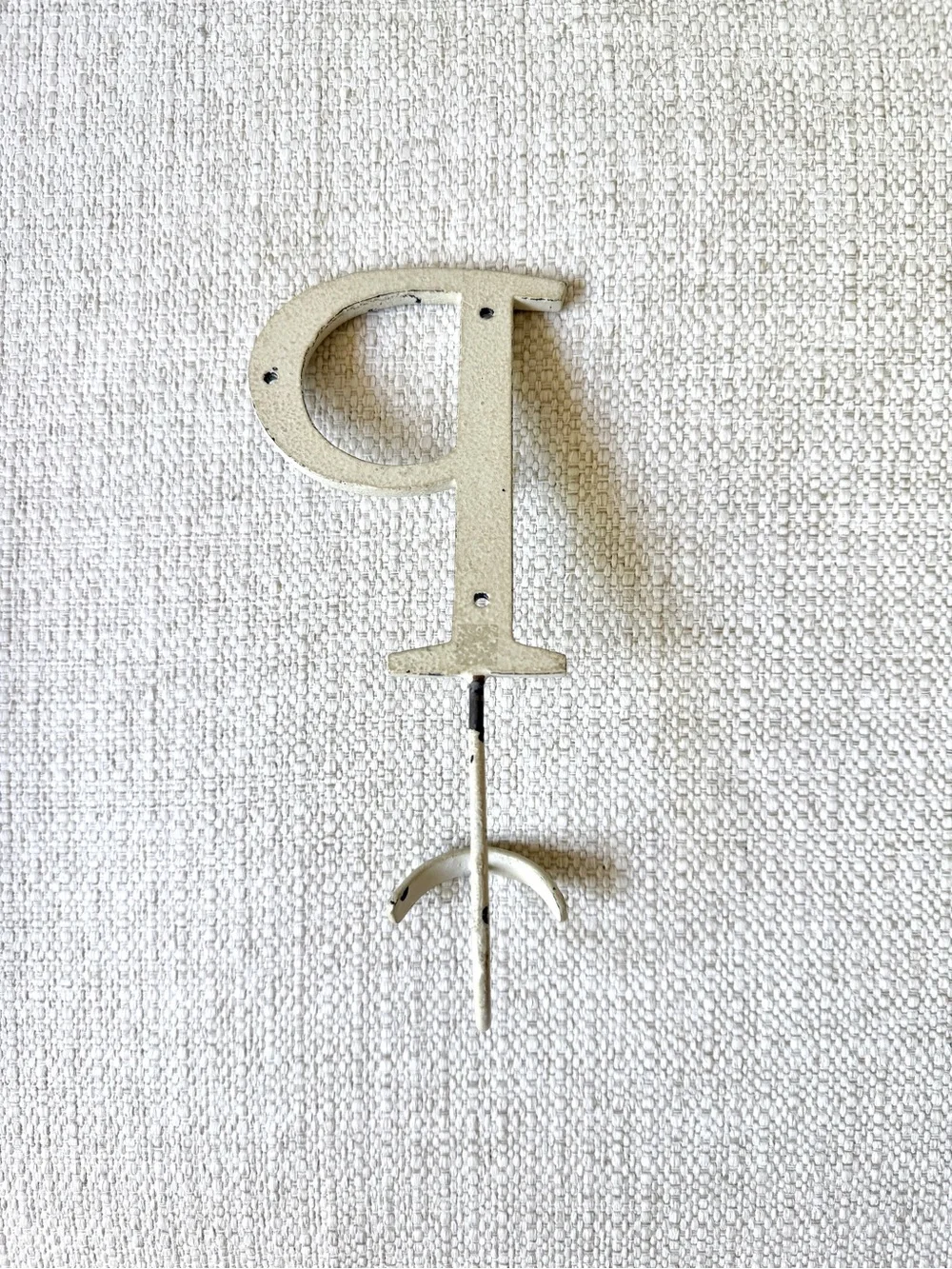 Anthropologie Metal Off-White, Distress-Painted Letter P Wall Hook